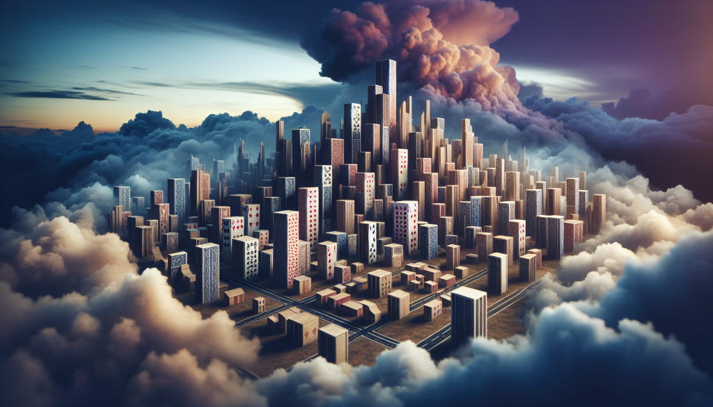 real estate confidence game in urban skyline metaphor